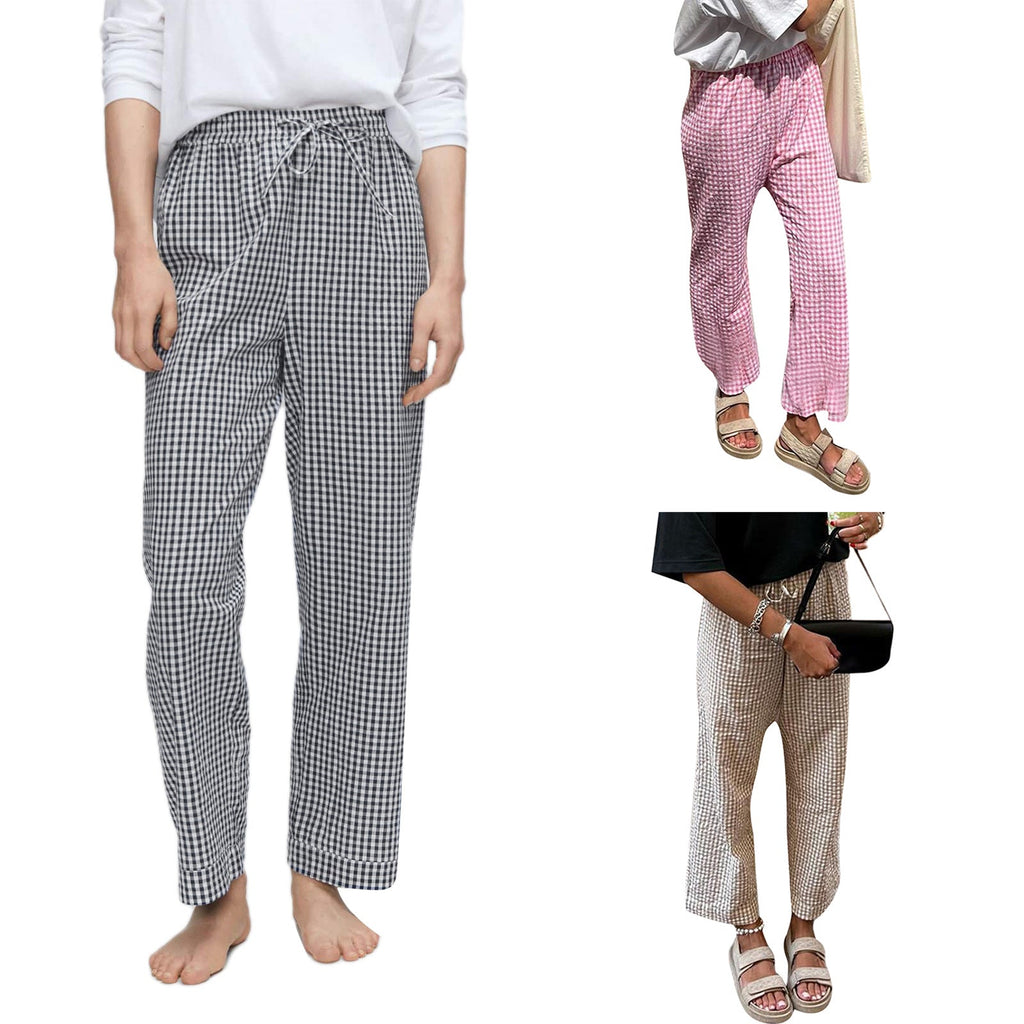 Pantalon carotte pour femmes au design à carreaux moderne Heidi-Mode