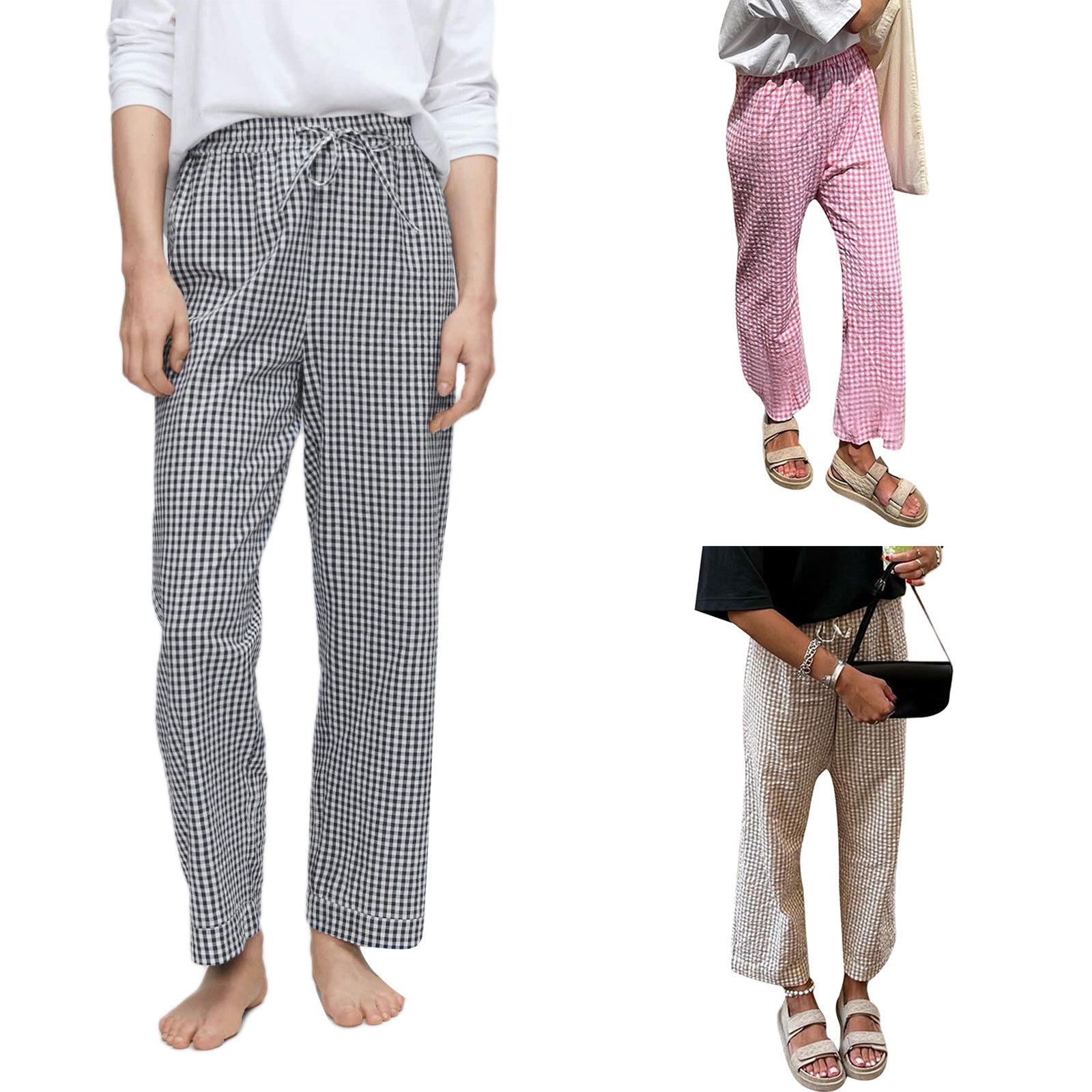 Pantalon carotte pour femmes au design à carreaux moderne Heidi-Mode