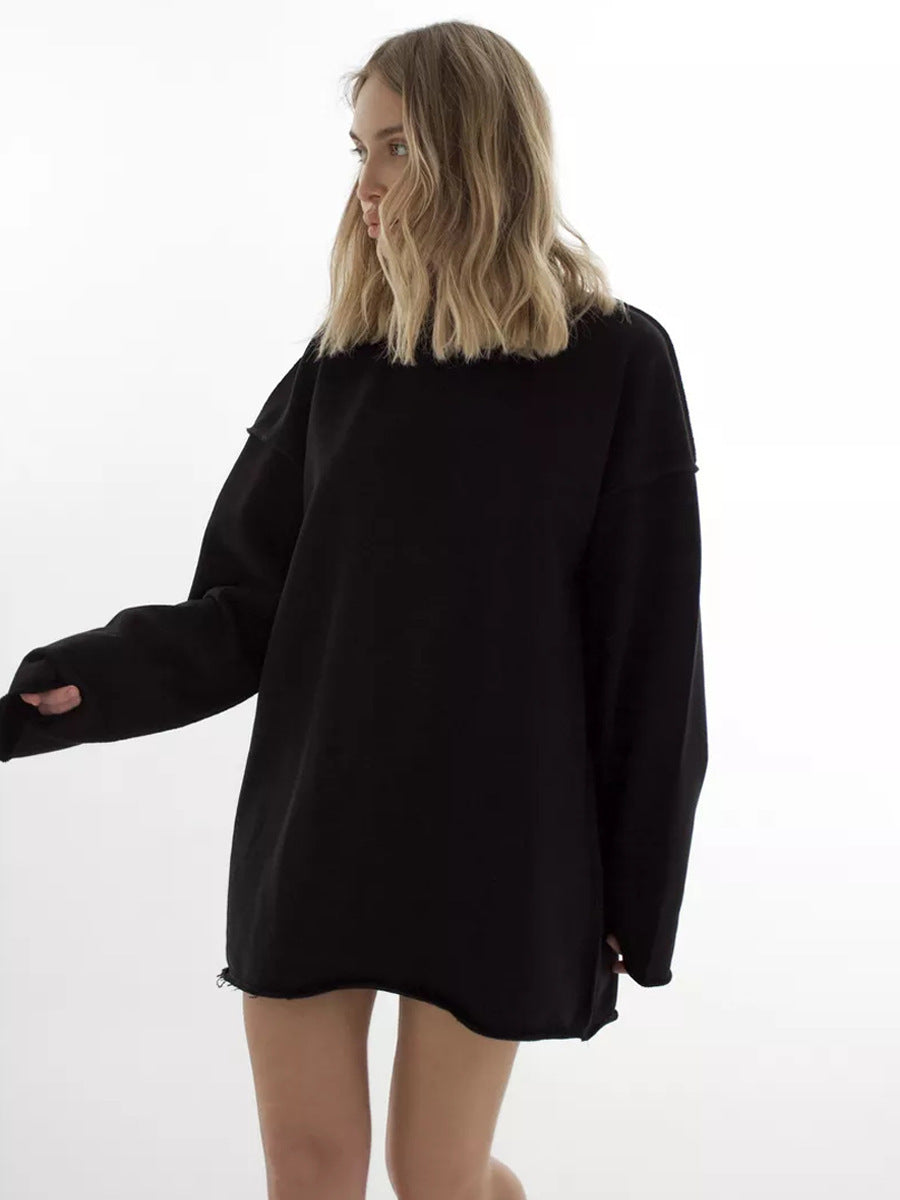 Sweatshirt oversized pour femmes avec ourlet effiloché et manches allongées
