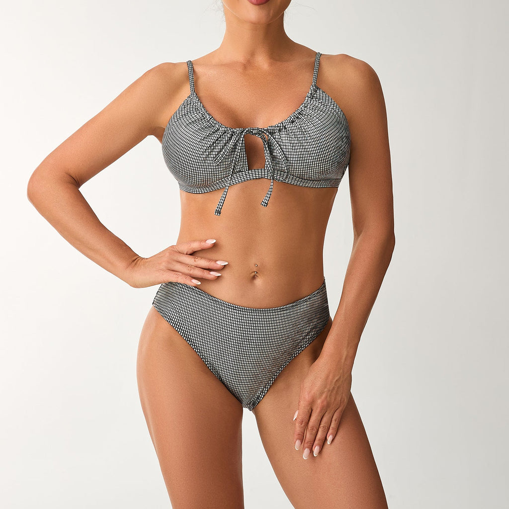 Ensemble de bikini taille haute pour femmes avec haut ajustable et détails en volants R&B
