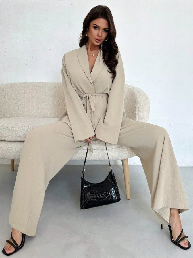 Ensemble Blazer Enveloppant Décontracté et Pantalons Amples pour Femmes Echoarchiv
