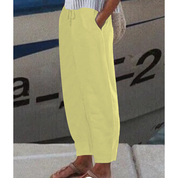 Pantalon Harem Femme Cheville avec Cordon, Poches Latérales et Taille Élastique Echoarchiv