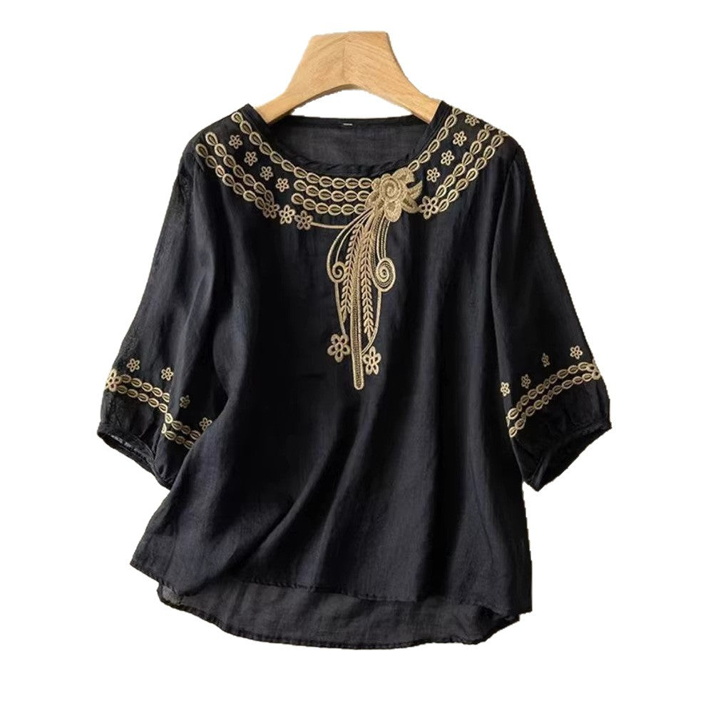 Blouse brodée pour femmes avec manches 3/4 R&B
