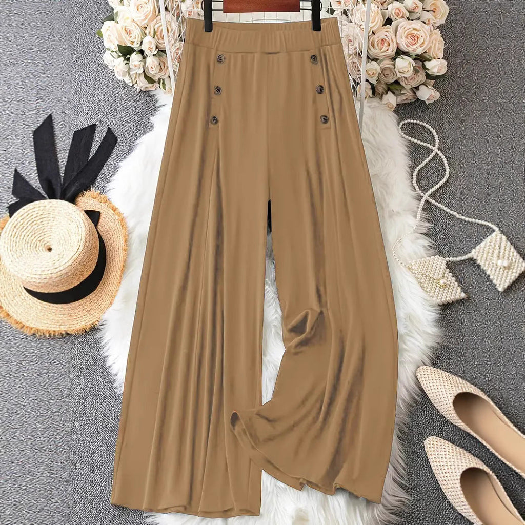 Pantalon Palazzo à Taille Haute et Jambes Amples avec Détails Boutonnés Echoarchiv