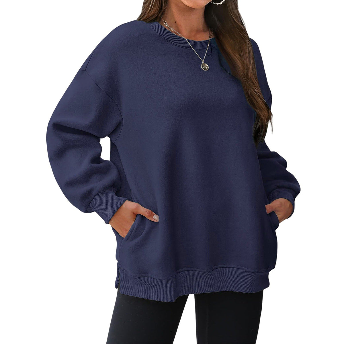Pull-over long et oversize pour femmes avec poches latérales, bords côtelés et épaules tombantes Echo Archiv
