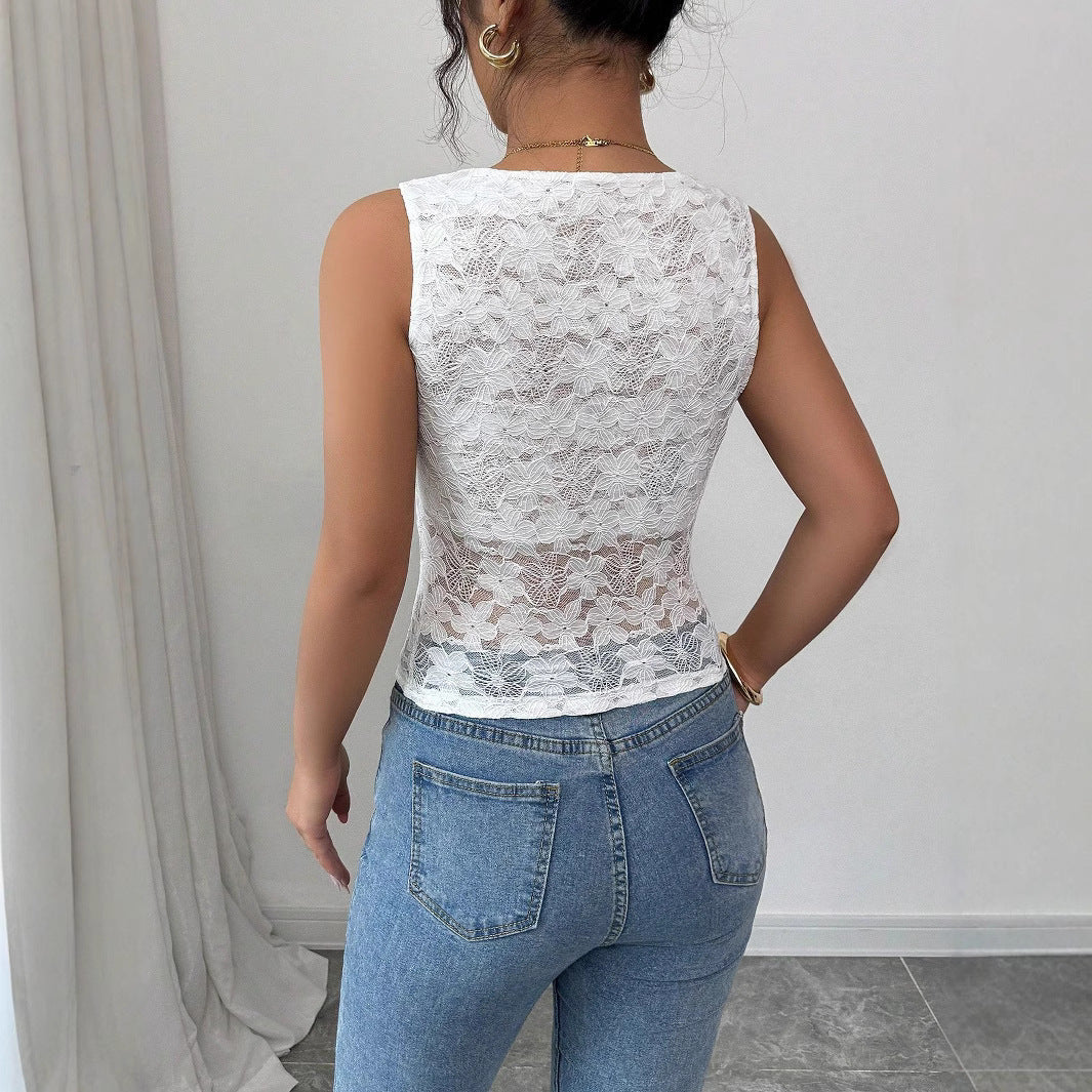 Top en dentelle pour femmes avec décolleté en cascade et taille cintrée R&B