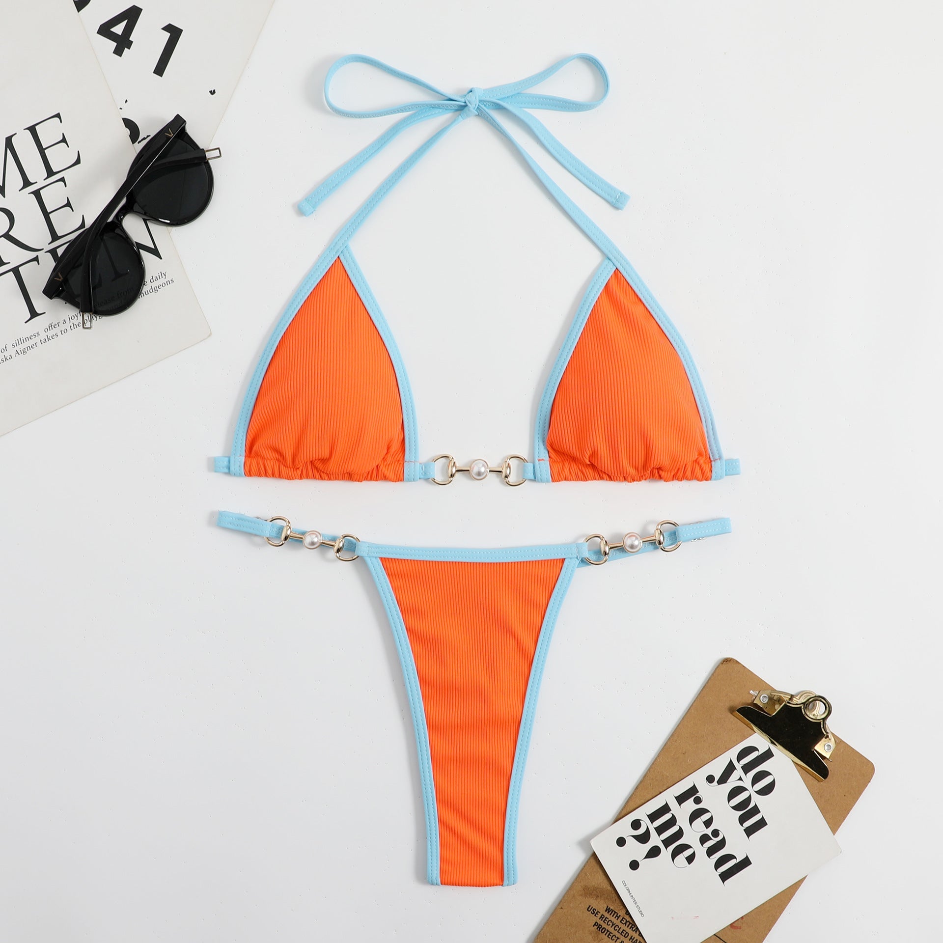 Bikini Triangle Femme avec design en rib et éléments décoratifs R&B