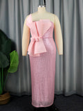 Robe de soirée scintillante pour femmes avec design asymétrique et imposante application de nœud R&B