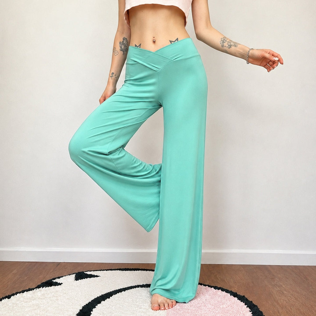 Pantalon Palazzo large pour femmes avec couture de taille en V et jersey stretch élastique Echo Archiv