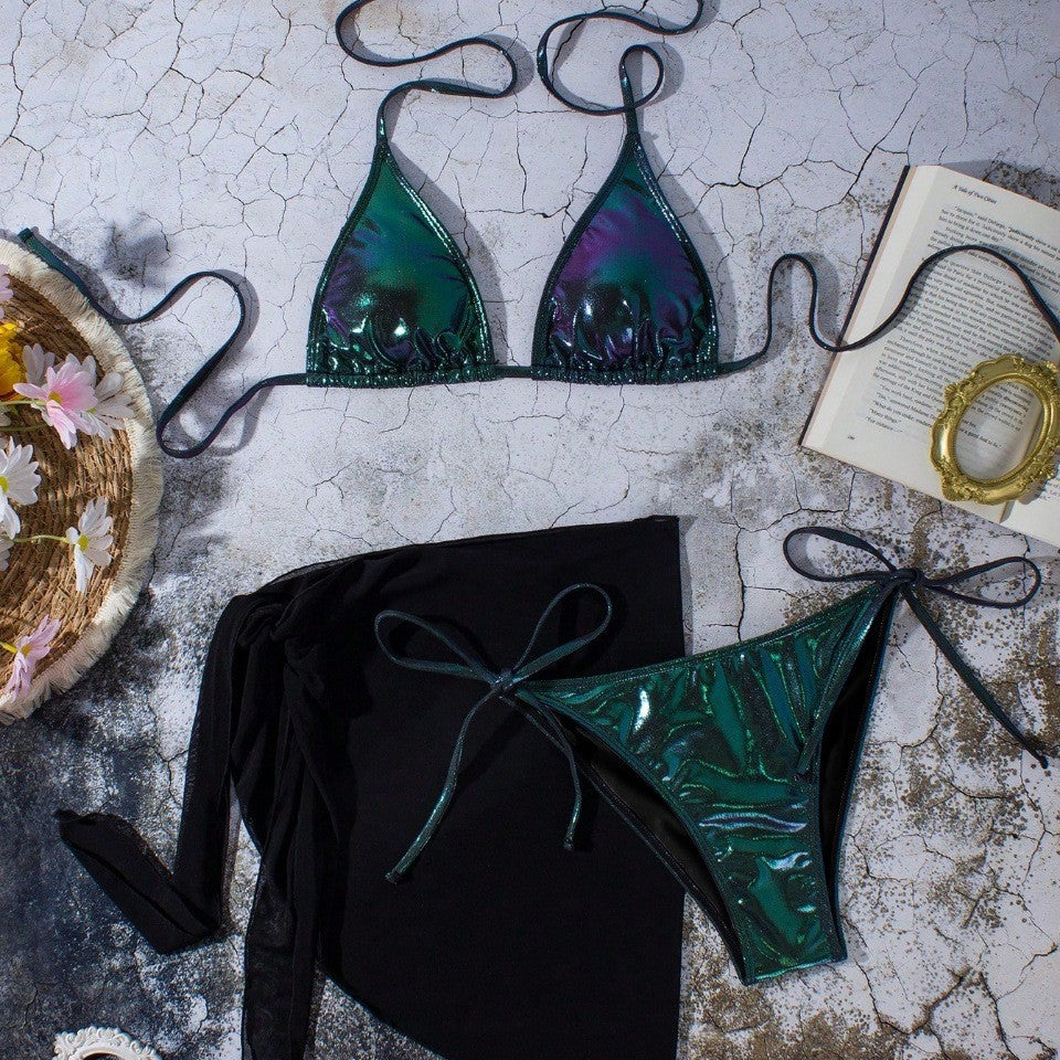 Bikini Triangle Brillant pour Femmes avec Jupe Portefeuille R&B