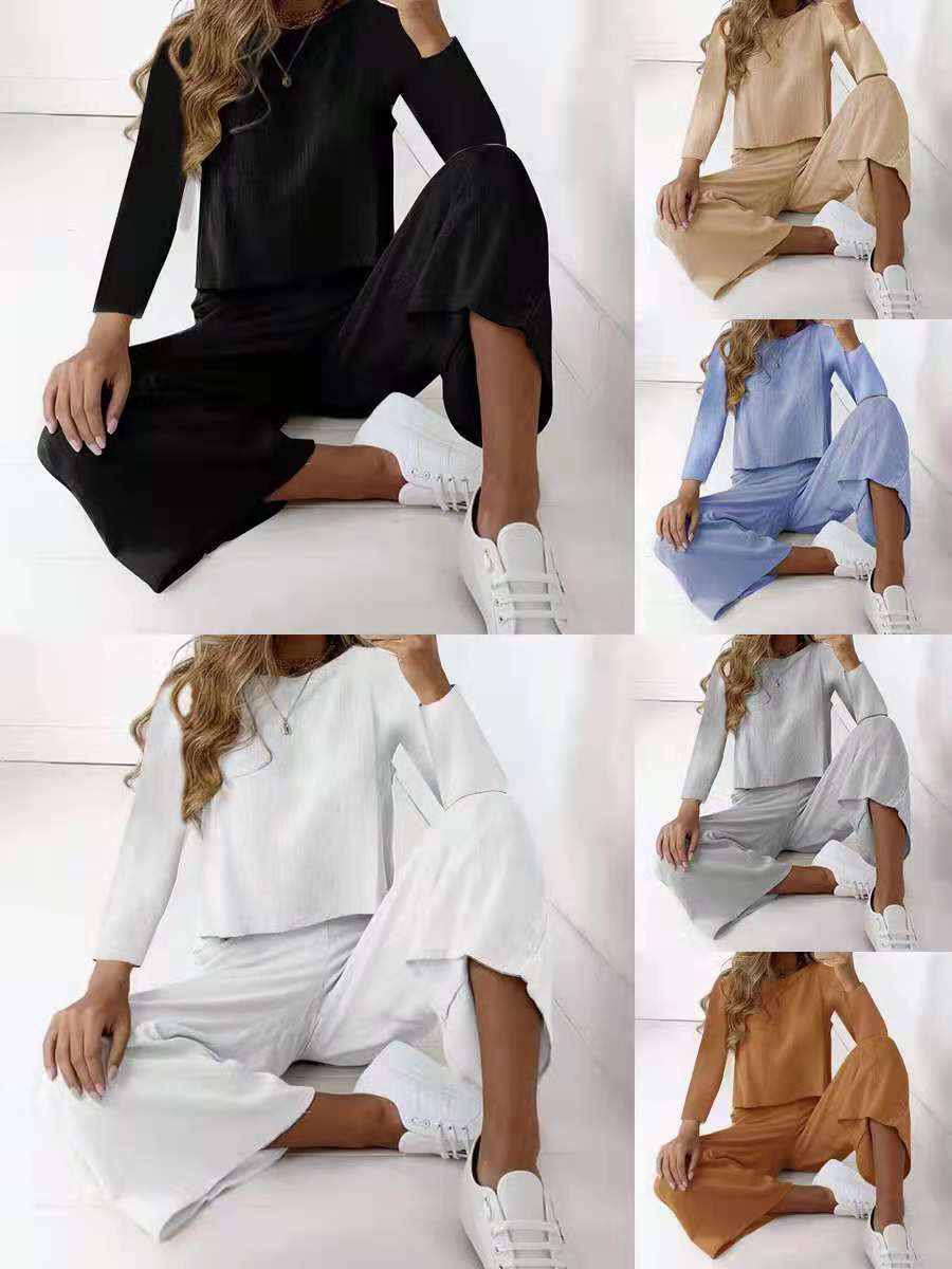 Ensemble Décontracté en Effet Lin pour Femmes avec Top Oversize à Manches Longues et Pantalon Palazzo Échoarchive