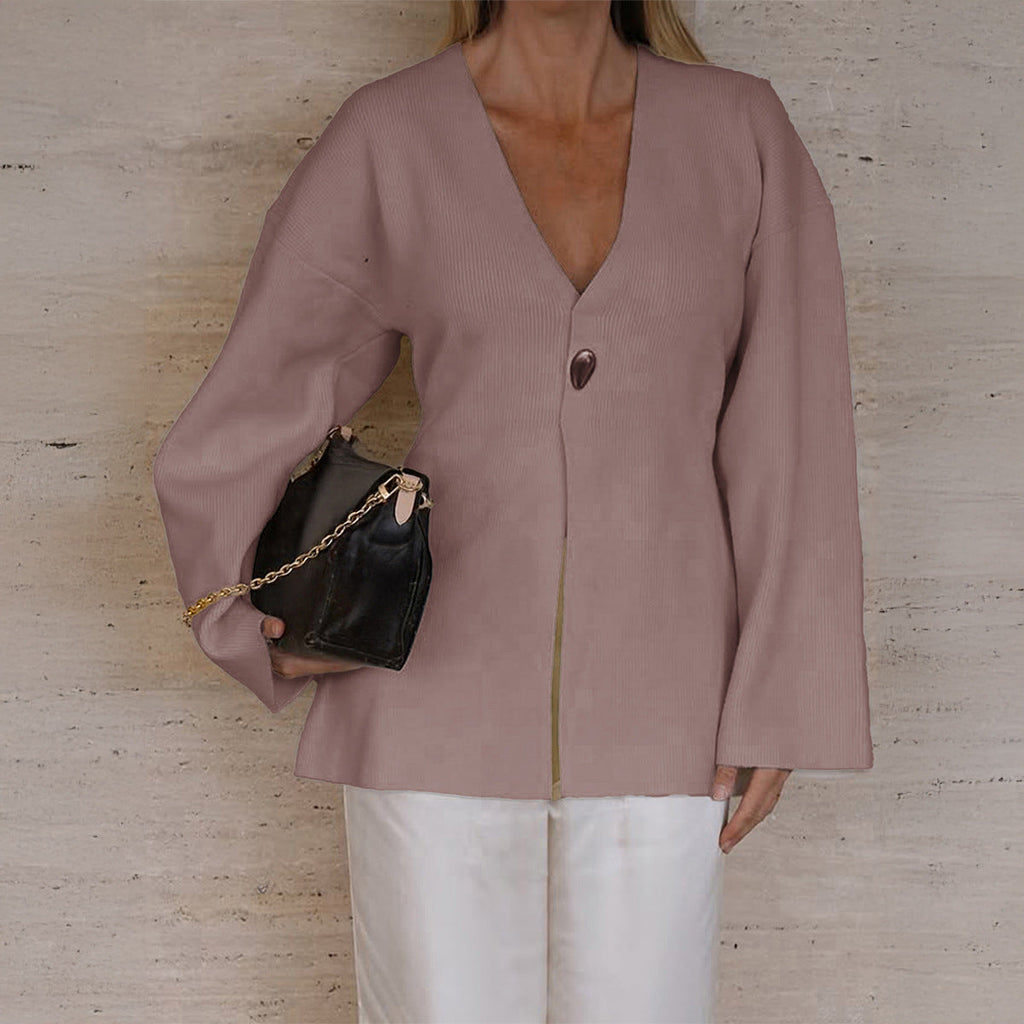 Cardigan fin ajusté pour dames avec décolleté en V, bouton décoratif et fente frontale Echo Archiv