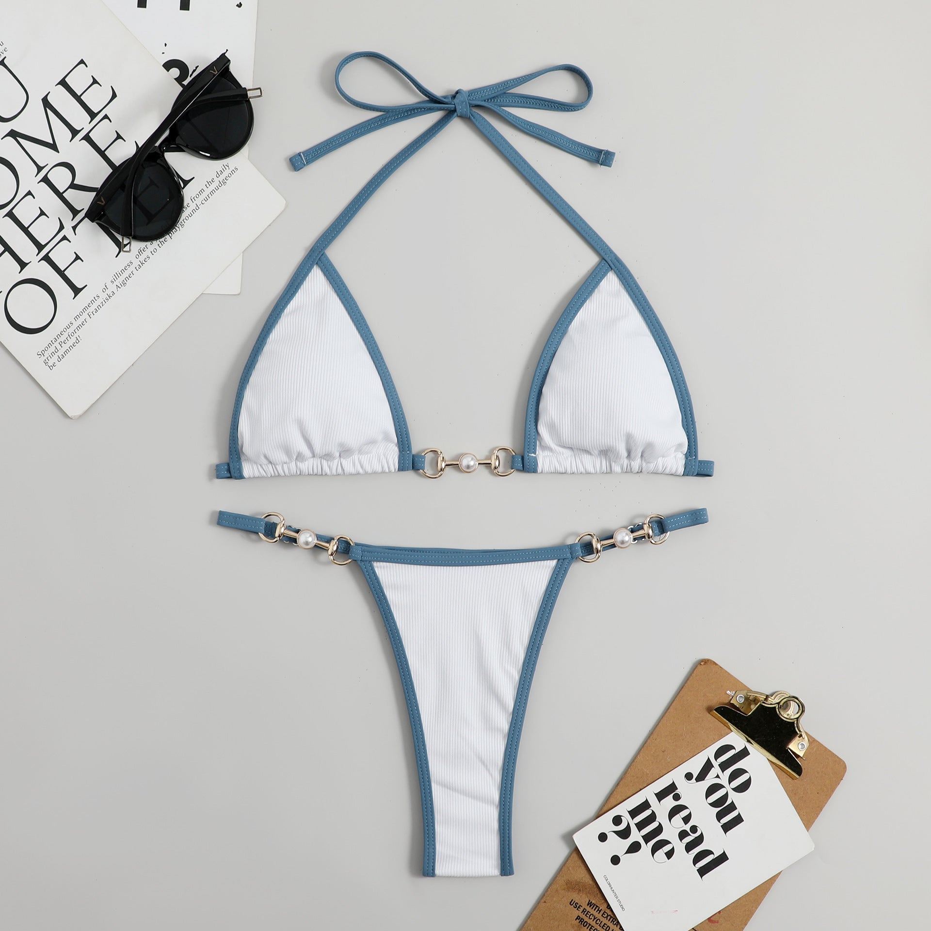 Bikini Triangle Femme avec design en rib et éléments décoratifs R&B