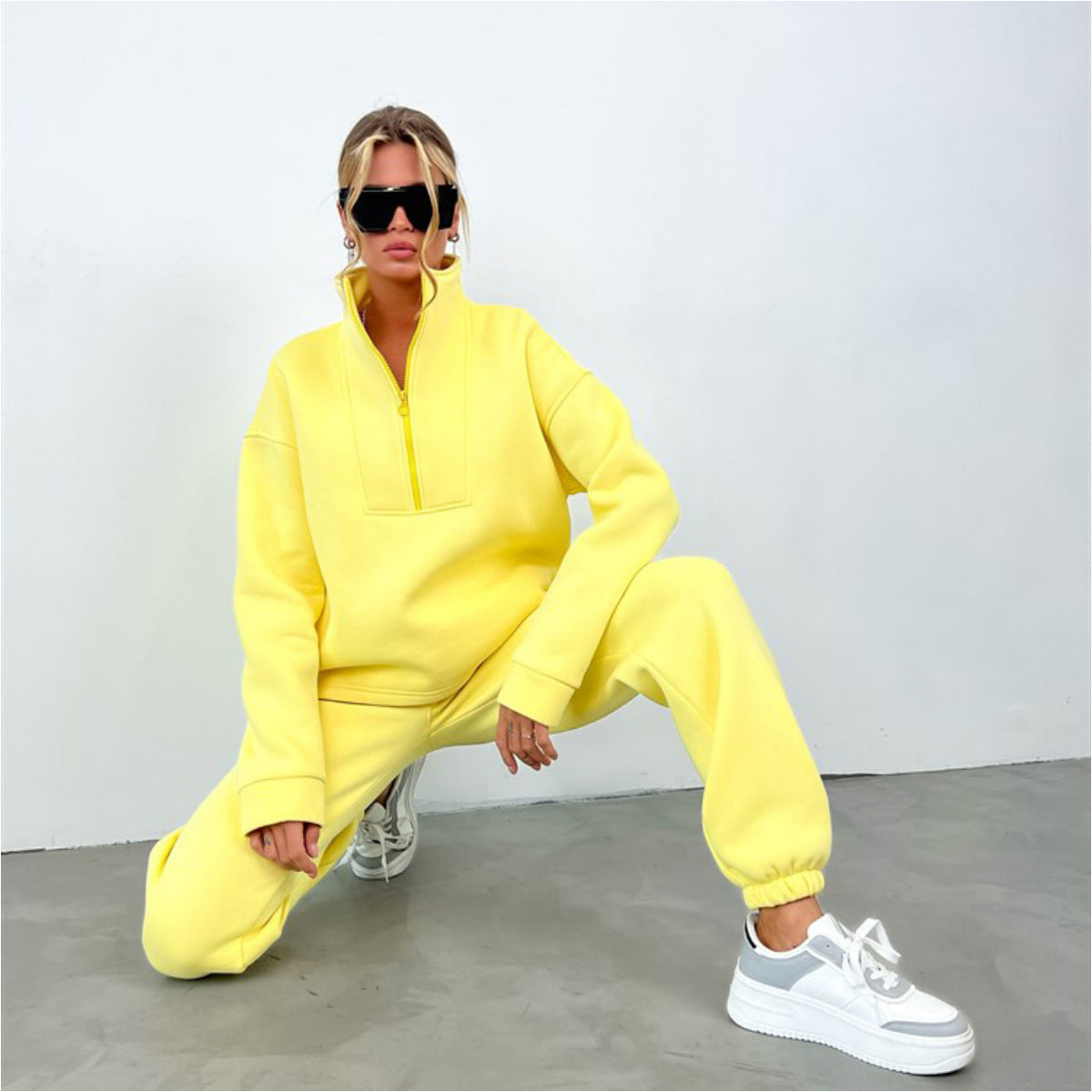 Ensemble de lounge oversize à demi-zip pour femmes en French-Terry lourd avec col montant
