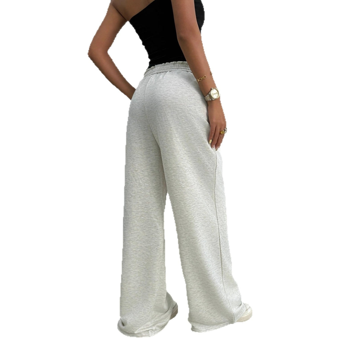 Pantalon Palazzo Lounge Doux pour Femmes avec Taille Froncée et Cordon Echoarchiv