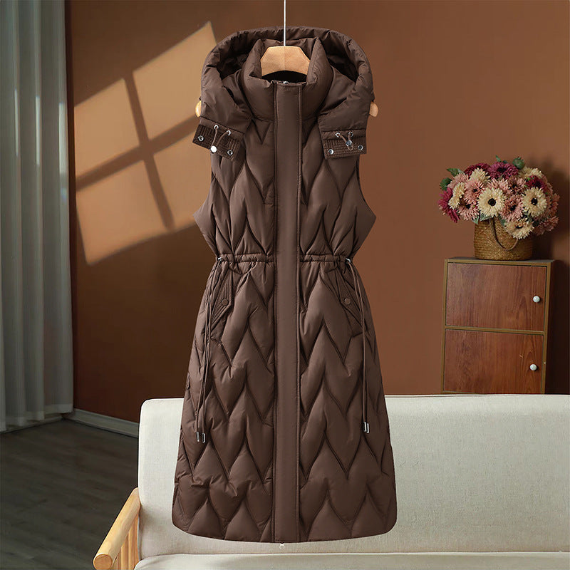 Manteau sans manches à longues manches pour femmes avec capuche, taille ajustable et matelassage en vagues organiques Echo Archiv