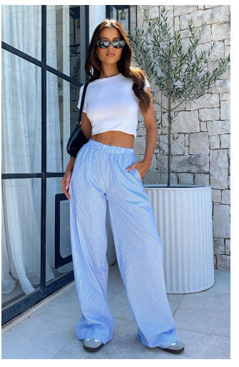 Pantalons de loisirs pour femmes, taille haute, longueur cheville, en mélange de coton doux avec taille élastique Echoarchiv