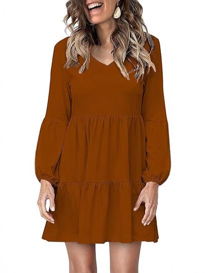 Robe Mini à Volants pour Femmes avec Décolleté en V et Manches Ballon Echoarchiv