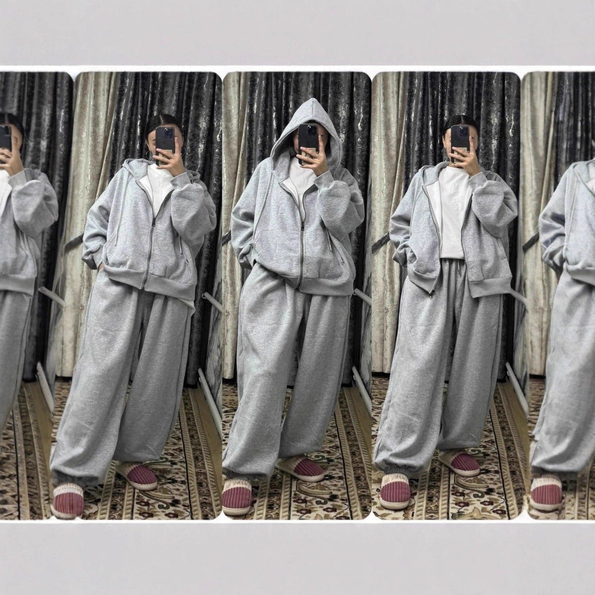 Ensemble de sweat à capuche surdimensionné pour femmes avec fermeture éclair et pantalon de jogging ample Echo Archiv