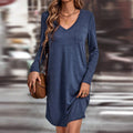 Robe en jersey décontractée pour femmes avec décolleté en V, poche poitrine et coupe A décontractée