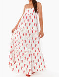 Robe maxi bandeau sans bretelles pour femme avec jupe à volants en cascade et motif homard maritime R&B