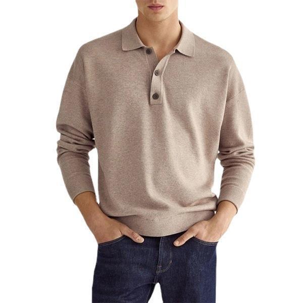 Polo-Sweater en maille fine pour hommes avec manches longues, poignets côtelés et patte de boutonnage subtile EB