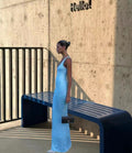 Robe maxi colonne pour femmes avec coupe ajustée et bretelles fines R&B