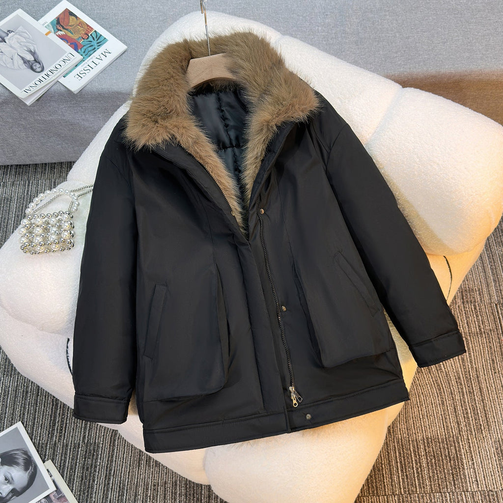Parka d'hiver pour femmes mi-longue, coupe-vent, avec col en fausse fourrure amovible, doublure matelassée et ourlet asymétrique Echo Archiv