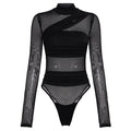 Body à manches longues pour femmes avec design en tulle transparent et coupe élégante R&B