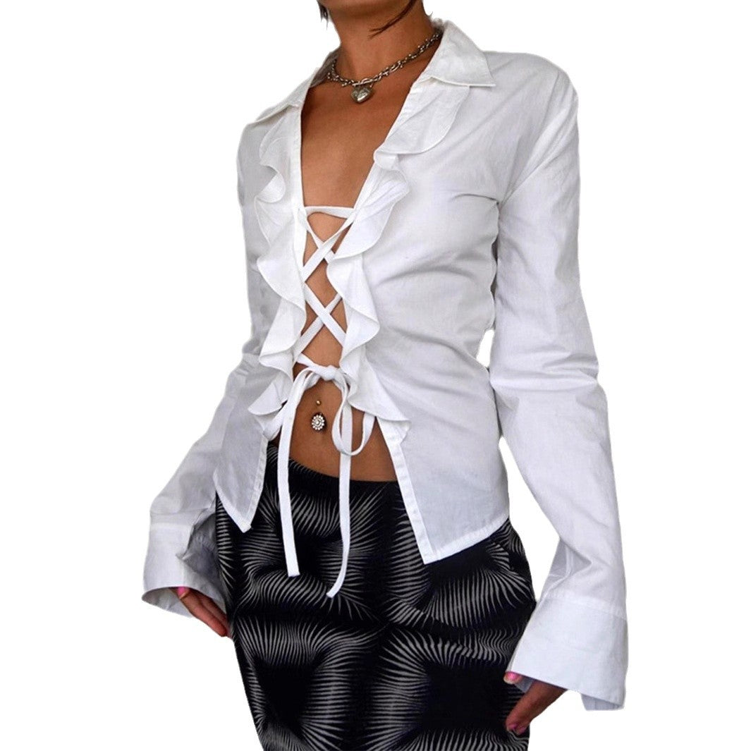 Blouse pour femmes avec un design de volants volumineux et une coupe ajustable R&B