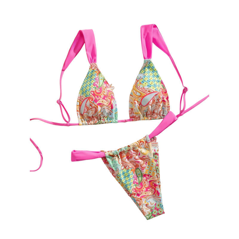 Bikini triangle pour femmes avec motif paisley coloré et bretelles réglables R&B