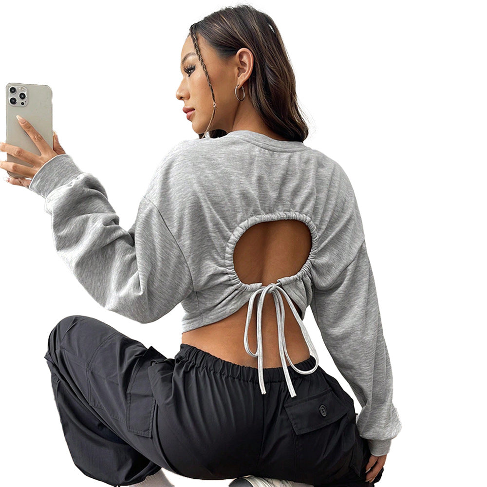 Sweatshirt cropped décontracté pour femmes avec manches ballon, coutures raglan et ourlet élastique