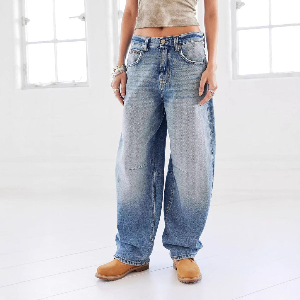 Jean baggy pour femmes à taille basse avec panneaux aux genoux et coupe décontractée Echo Archiv