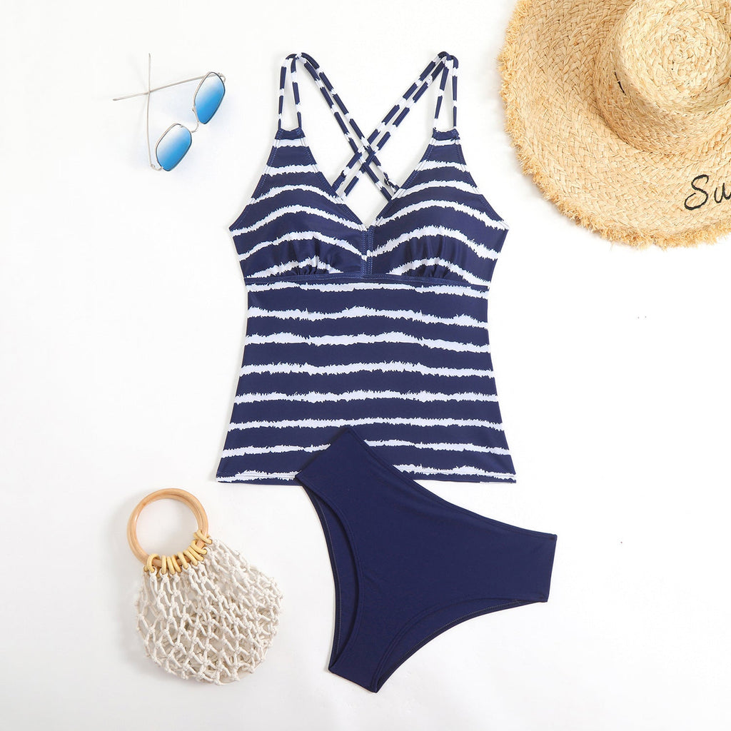 Tankini femme avec motif rayé à la mode R&B