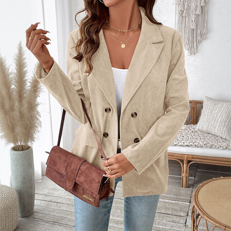 Blazer en velours côtelé décontracté et à la mode pour femmes