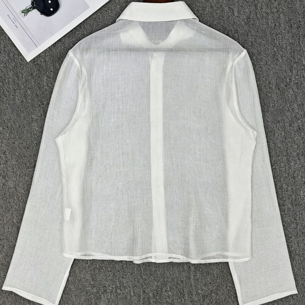 Blouse Femme Transparente en Look Lin avec Col Kent Echoarchiv