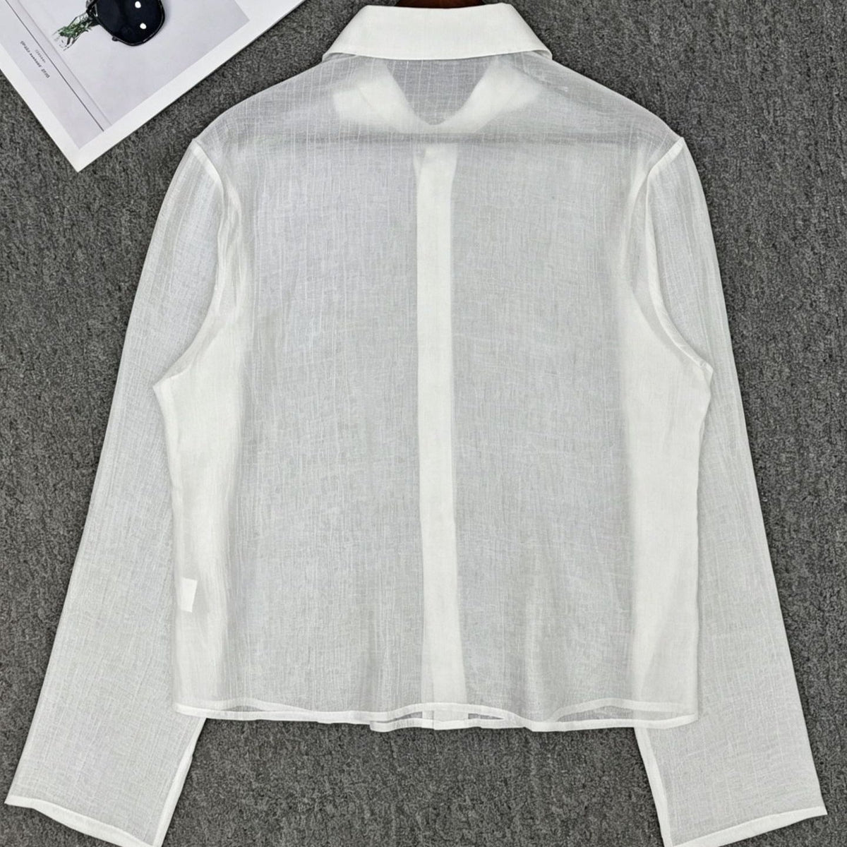 Blouse Femme Transparente en Look Lin avec Col Kent Echoarchiv