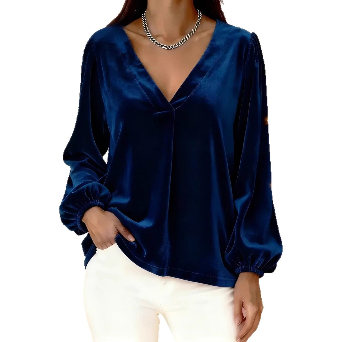 Blouse en velours élégante pour femmes avec décolleté en V