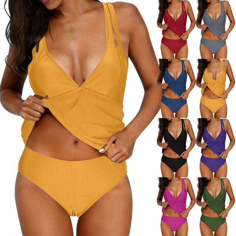 Ensemble tankini femme avec bretelles réglables et décolleté en V raffiné R&B
