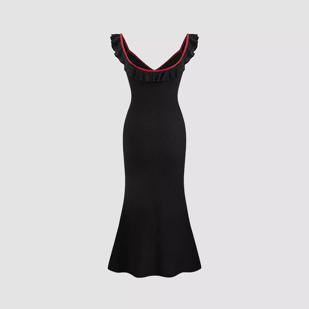 Robe maxi fluide pour femmes avec détails en volants R&B