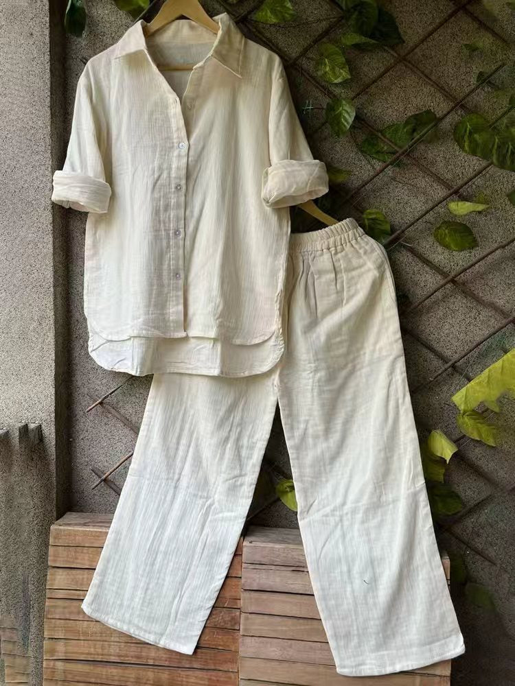Ensemble Chemise et Pantalon en Lin Décontracté pour Femmes R&B