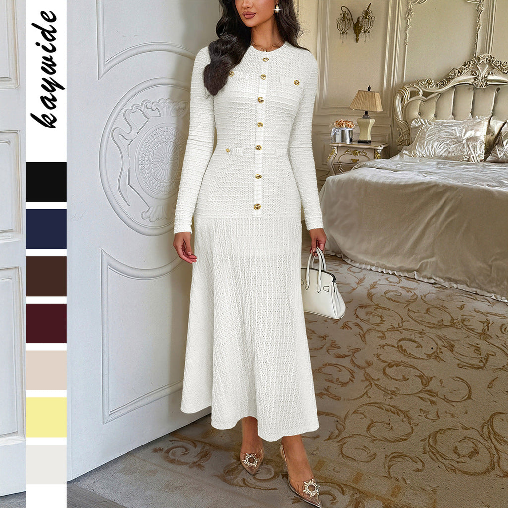 Robe maxi en tricot cintrée pour femmes avec boutonnière et boutons décoratifs Echo Archiv