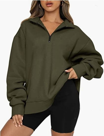Sweatshirt oversized pour femmes avec demi-zip, doublure en polaire douce et poche kangourou Echo Archiv
