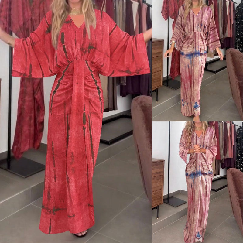 Robe maxi fluide pour femmes avec décolleté en V, effet enveloppant et ceinture décorative Echoarchiv