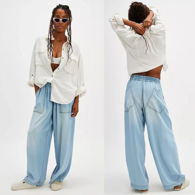 Pantalon large en Lyocell pour femmes avec ceinture élastique et grandes poches avant appliquées Echo Archiv
