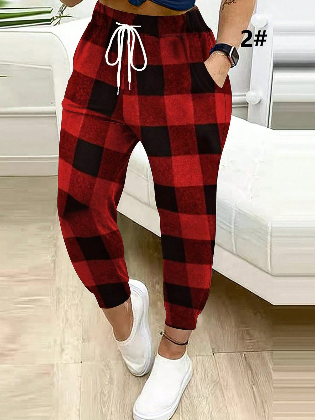 Pantalon de jogging relax à motif pour femmes avec cordon de serrage, poches latérales et bords élastiques Echoarchiv