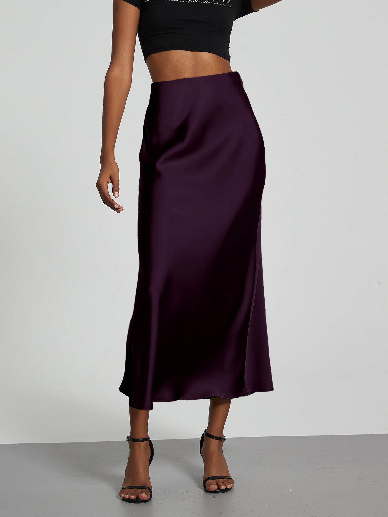 Jupe en Satin Stretch Élégante pour Femmes avec Taille Haute et Coupe Flottante R&B