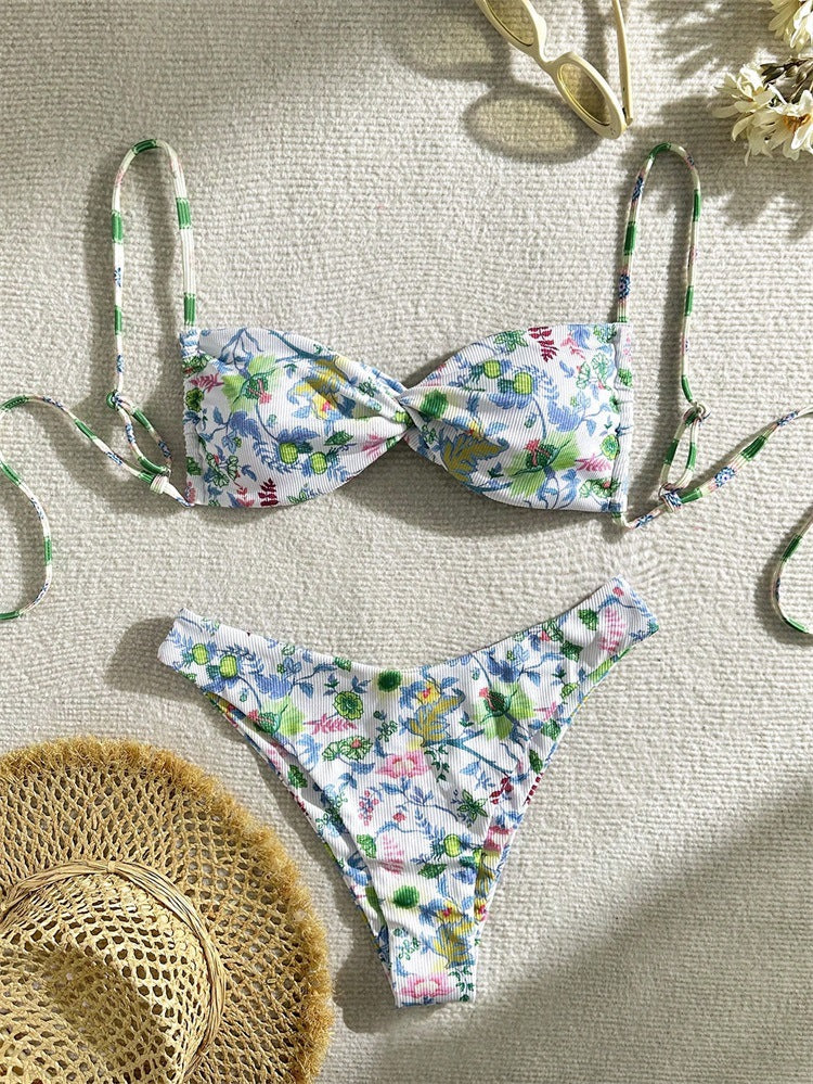 Bikini floral pour femmes avec rembourrage amovible et cordons réglables R&B