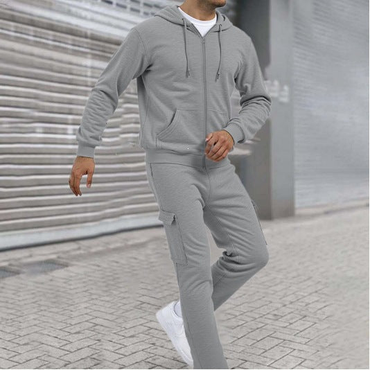Ensemble de sweat à zip athlétique pour hommes avec pantalon de jogging cargo, coutures ergonomiques et bords côtelés Echo Archiv