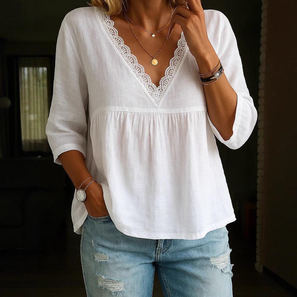 Blouse légère pour femmes avec accents en dentelle R&B